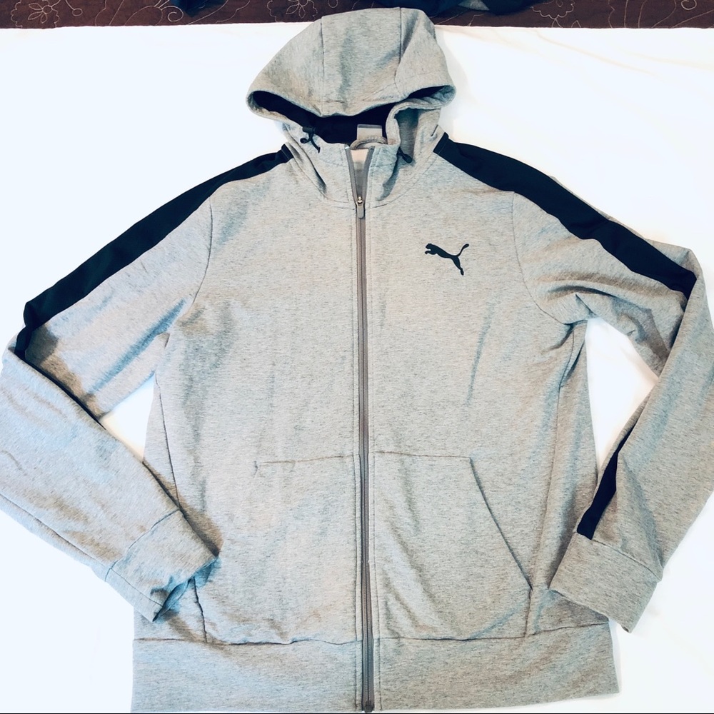 Puma Mens Stretch Lite Zip Up Hoodie Gray Large